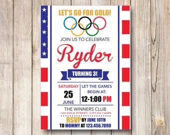 Olympics Party Birthday Invitation, Summer Olympic Birthday Party, Team USA, Winter Olympics Party, Gymnastics Printable Invite