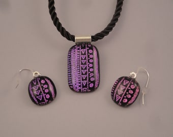 Dichroic Fused Glass Pendant and Earring Set - BHS03701