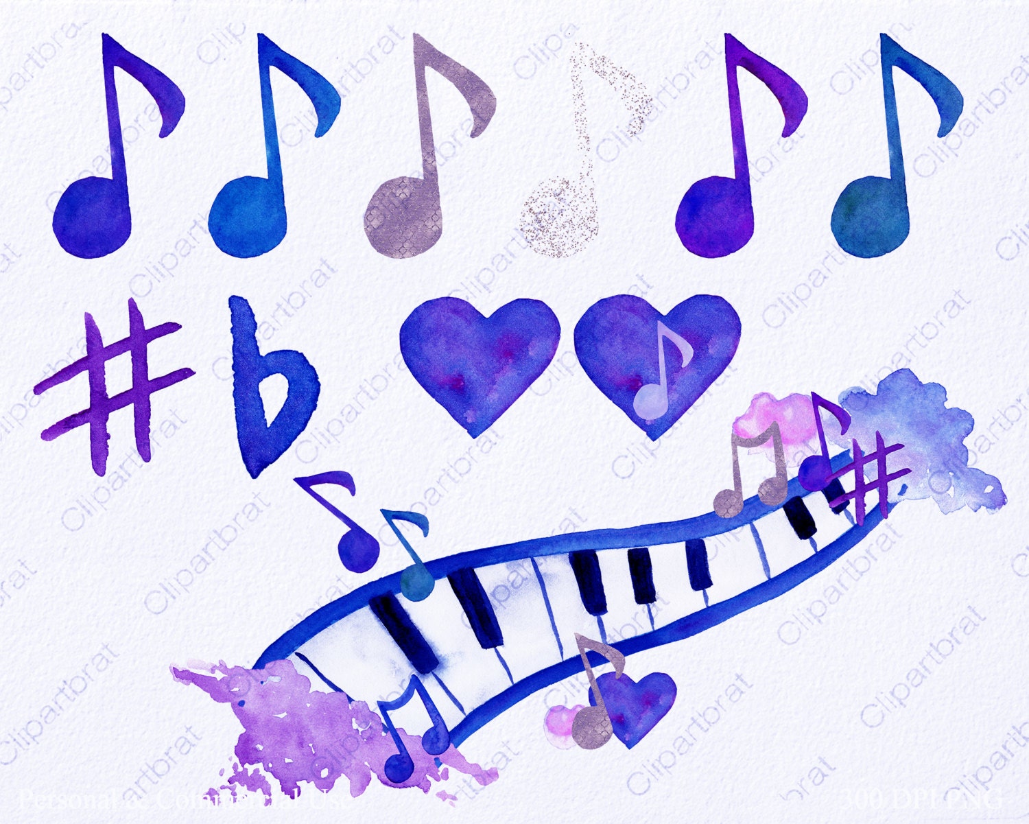 Watercolor Music Clipart Commercial Use Clip Art Royal Blue Purple
