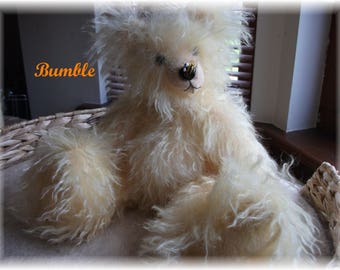 Sweet Little 'Bumble' Handdyed Yellow Schulte 40mm Curly Mohair One of a Kind Handsewn Teddy Bear