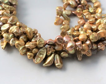 Gold Keshi Pearls, Yellow Pearls, Peach Pearls, Keishi Pearls, Petal Pearls, Cornflake Pearls, Top Drilled Pearl 6mm-14mm Full Strand KP313