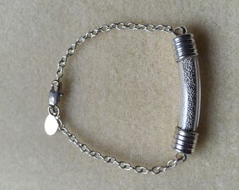 Blown glass tube bracelet, micro silver beads and silver chain.