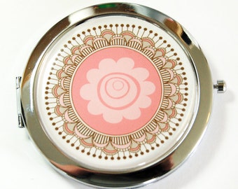 Flower compact mirror, mirror, purse mirror, compact, Pocket mirror, floral mirror, Flower Mirror, pink (2482)