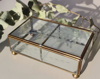 Vintage Glass and Brass Jewelry Box