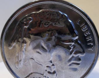Vintage 1970's Buffalo nickel bottle, Wild Country aftershave (empty).