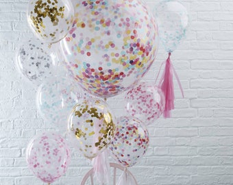Confetti Filled Party Balloons - Available in Gold, Silver, Pink, Blue and Multicoloured 12" and 36" Available