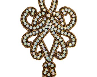 Rhinestone Beaded Applique Patch, Bridal Applique, 3-5/8" x 6", FF-V748