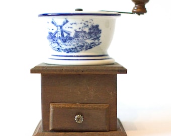 Antique Coffee Mill with Ceramic Bowl