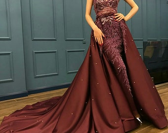 Luxury mermaid overskirt beaded couture dress