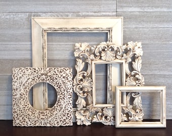 4 Piece Antique White Frame Gallery - Open Wall Frames - Frame Wall Decor