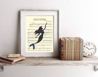 Little Mermaid Ariel Swimming Part of Your World Sheet Music Art Print