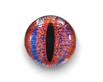 25mm handmade glass eye cabochon - orange and blue cat or dragon eye - standard profile