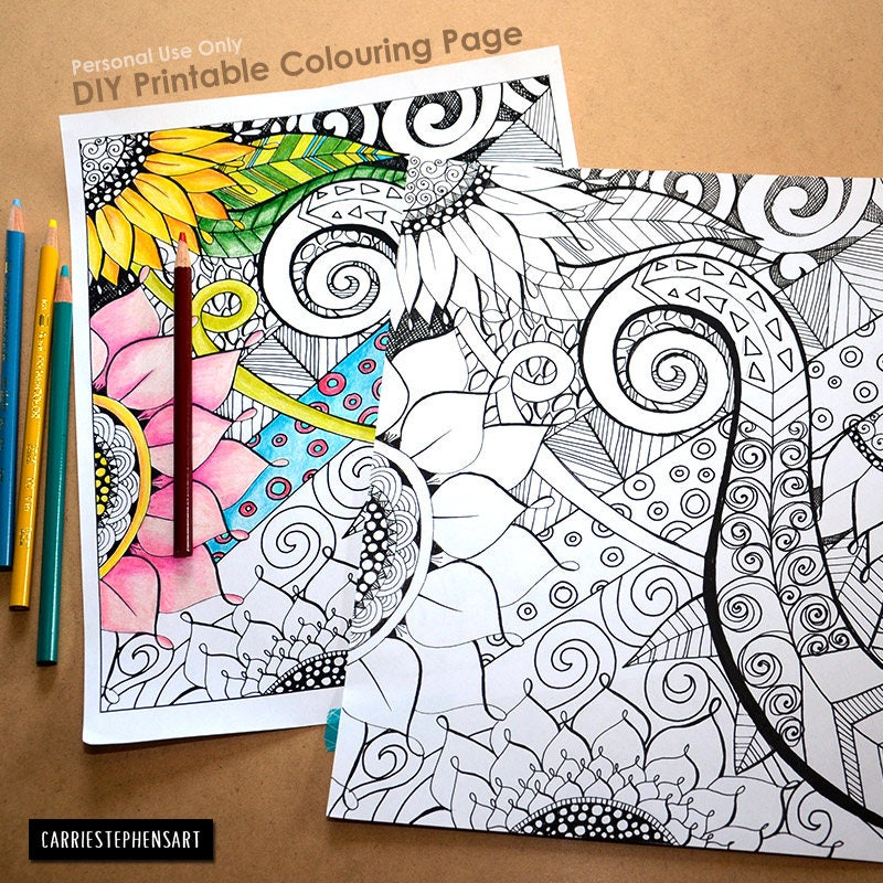 Adult Coloring Book Page Floral Fantasy DIY Printable Hand Adult Coloring Book Page Floral Fantasy DIY Printable Hand