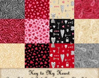 Key to My Heart coordinates - cotton fabric by the yard