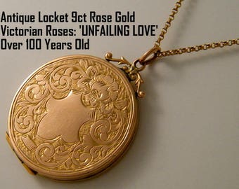 Vintage Antique Locket Necklace, 9K Gold Victorian Locket Pendant, Large, Birthday Anniversary Gift