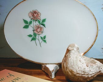 Beautiful Vintage Rose FireKing Milkglass Serving Platter