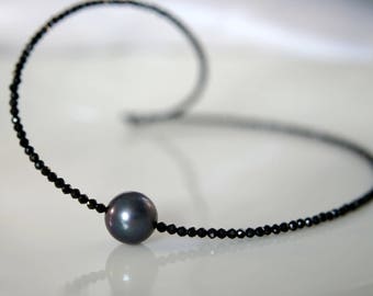 Black Freshwater pearl spinel necklace gemstone Necklace Black Freshwater pearl Spinellkette gemstone necklace made of black spinel