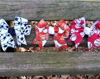 Sports 3 inch Hair bows (soccer, basketball, baseball).