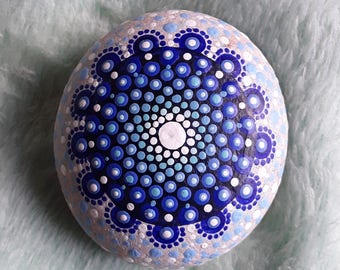 Dotillism art - Blue Mandala Stone