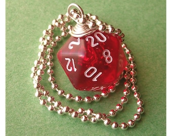 D20 Die Pendant - Dungeons and Dragons - Transparent Red - Geek Gamer DnD Role Playing RPG