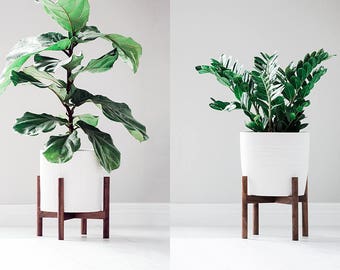 Mid Century Modern Plant Stand with Round Legs, Hand Made in Canada, Walnut Wood, Retro Home Decor