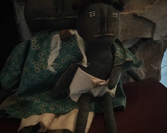 Primitive made to order black doll with baby