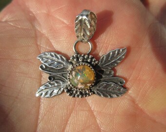 OBJECT to BRAG ABOUT - Sterling Silver Mexican Fire Opal Leafed Necklace Pendant