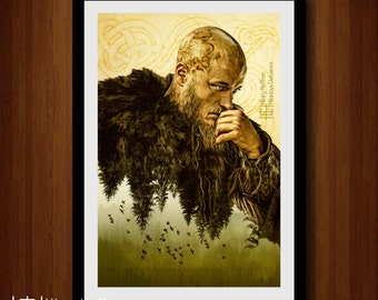 Ragnar Lothbrok Nature Double Exposure Digital Painting Print, Vikings