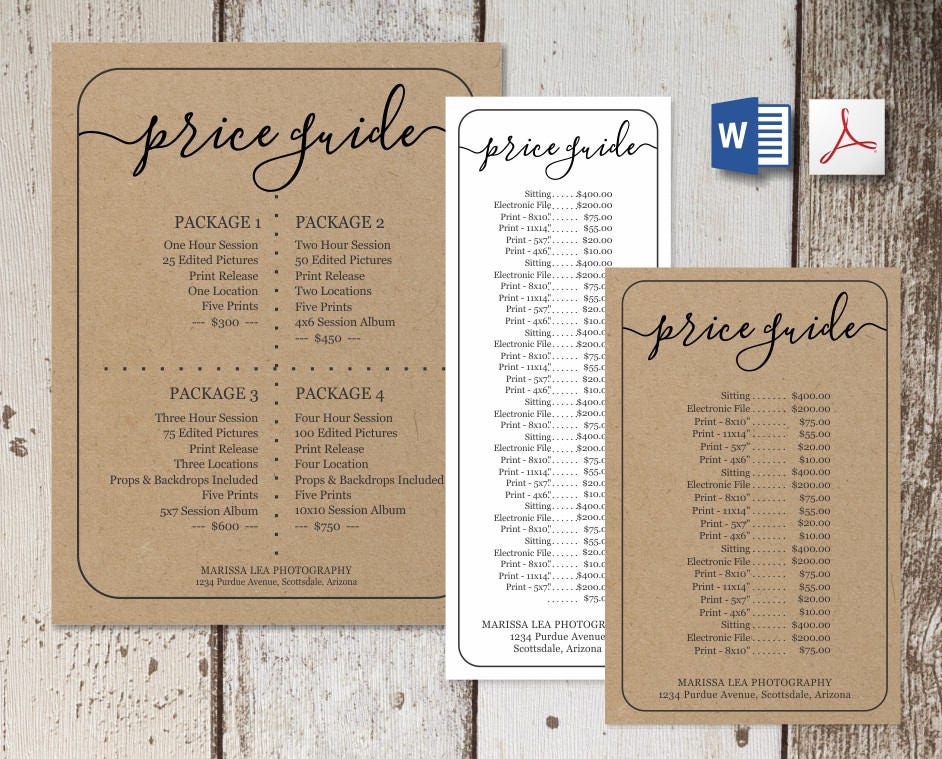 printable price list template no color ink word pdf pricing guide template