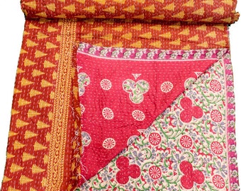 A Vintage Handmade Kantha Quilt, Boho Bedding, Vintage quilt, Kantha Throw, Reversible Quilt VKQ1681