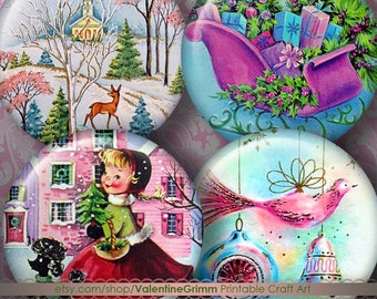 1 inch MID-CENTURY CHRISTMAS Digital Printable Circles collage sheet for Pendants Magnets Pinbacks Crafts...Retro 60s Holiday Art