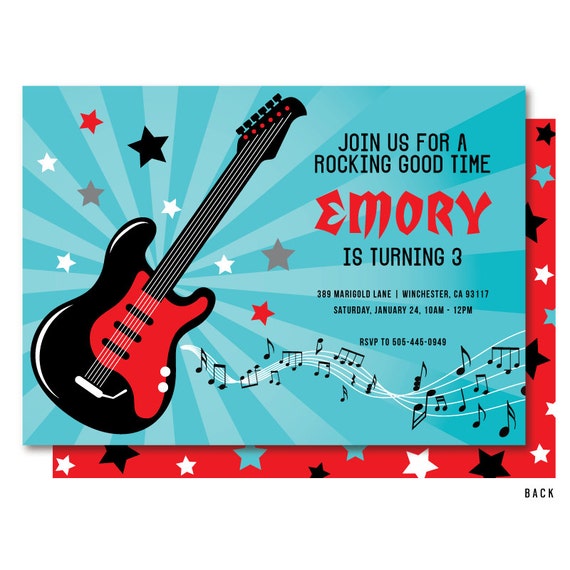 Rock Invitation Rock and Roll Birthday Invitations Guitar