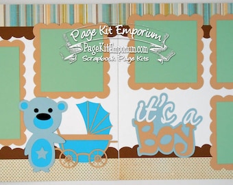 Scrapbook Page Kit Baby It's A Boy 2 page Scrapbook Layout Kit 078