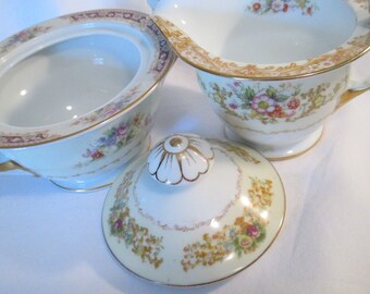 Vintage Mismatched China Sugar Bowl & Creamer Set for Tea Party, Garden Party, Bridal Luncheon, Wedding Gift, Tea Set