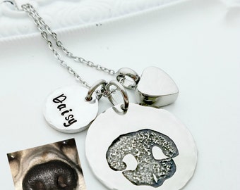Your Pet's Actual Nose Print Necklace, Pet Cremation Necklace, Cat or Dog Paw Print Memorial Necklace, Remembrance Necklace, Pet Loss Gift