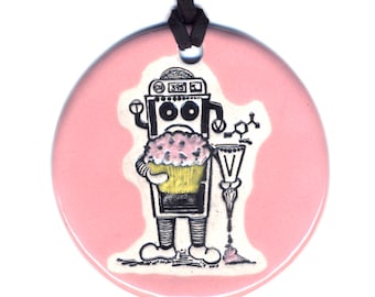 Bakery Bot Ceramic Necklace in Pink