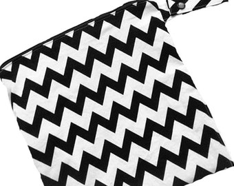 Chevron Black and White - 10x10 Sweet Bobbins Wet Bag - SEAM SEALED - Snap Strap
