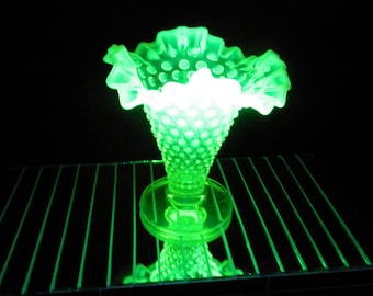 Vaseline Fenton Opalscent Hobnail Trumpet Vase 1905