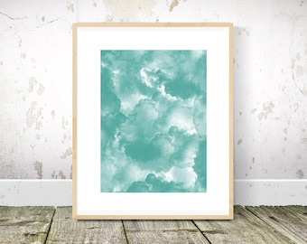 Smoke Print, Teal Wall Art, Teal Print, Teal Abstract Painting, Teal Art, Printable Wall Art