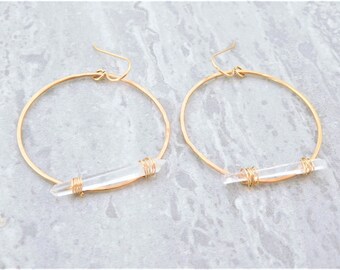 Quartz Crystal Hoops, Raw Crystal Earrings, Crystal Hoop Earrings, Raw Quartz Earrings, Gold Crystal Earrings, Gold Quartz Crystal Earrings