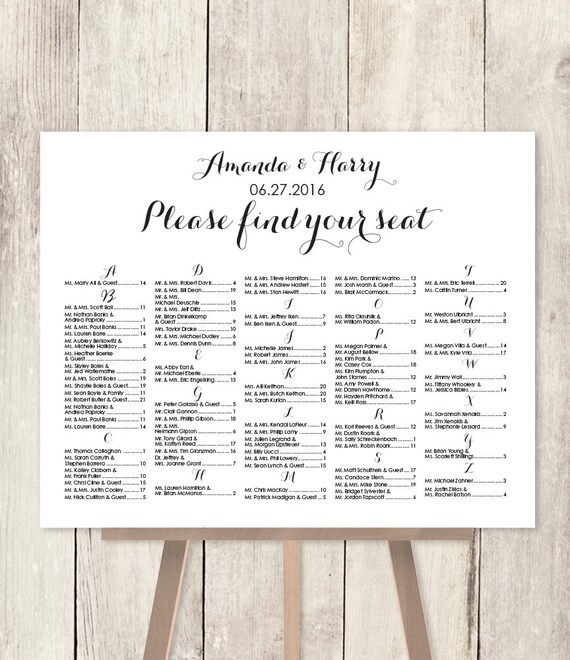 alphabetical seating chart sign elegant wedding sign alphabetical wedding seating chart template
