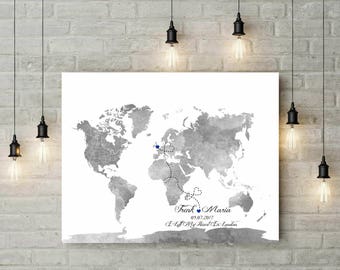 Travel Themed Wedding | Wedding Guest Book Alternative | World Map Poster | Watercolor World Map | Canvas Print | Travel Map - 70577