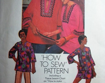 Vintage Pattern Mens Dashiki Peasant Hippie Shirt 1972 Flower Power Top Size Small 34-34