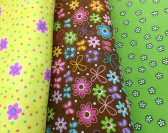 Daisy Green, brown, yellow flower, daisy flannel, lime green white yellow flowers, pink daisy, baby girl quilt fabric, by the yard