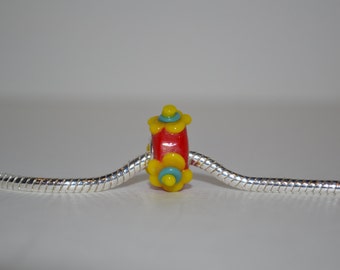 European Red Glass Bead with Yellow Stacked Flower