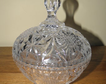 Pretty Pressed Glass Covered Candy Dish