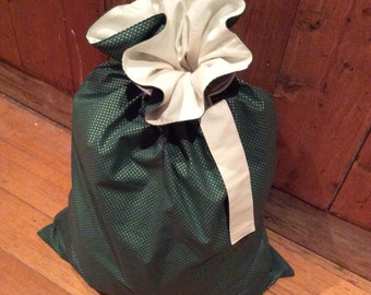 Christmas In July, Green & Gold Spots and Calico Quality Christmas Santa Sack, Hand Made, Large 54cm x 74cm, Fully Lined