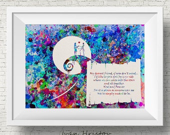 The Nightmare Before Christmas Colorful Quote 1 inspired, Jack and Sally, Quote, Watercolor print,Nursery art, Kids Room Decor,Poster, print