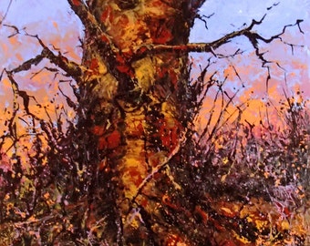 Original and Contemporary Landscape Painting of a Rustic Tree (#1) by Barry Baxter