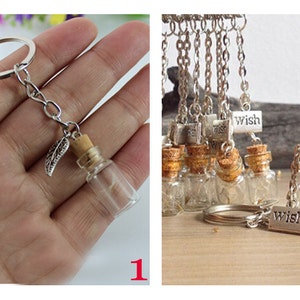 1PC Dandelion Keychain. Make a wish bottle keychain. Dandelion seeds vial wish tibetan silver medal.Glass Jar keychains